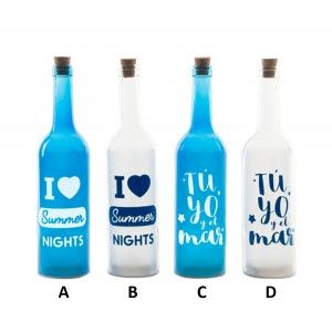 Botella Azul y Blanca de Cristal con Cinco Leds  Hogar y Más 