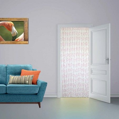 Curtain Door of Sisal and Natural Wood Hoops, Pink and White Home and More