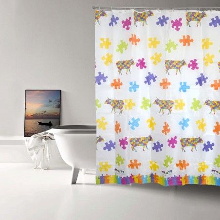 Salle de bain rideau de Douche en Tissu de Peva Conception de Puzzle Maison et Plus