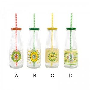 Botella de cristal con pajita y mensaje positivo. Diseño Motivador. Hogar y más. 
