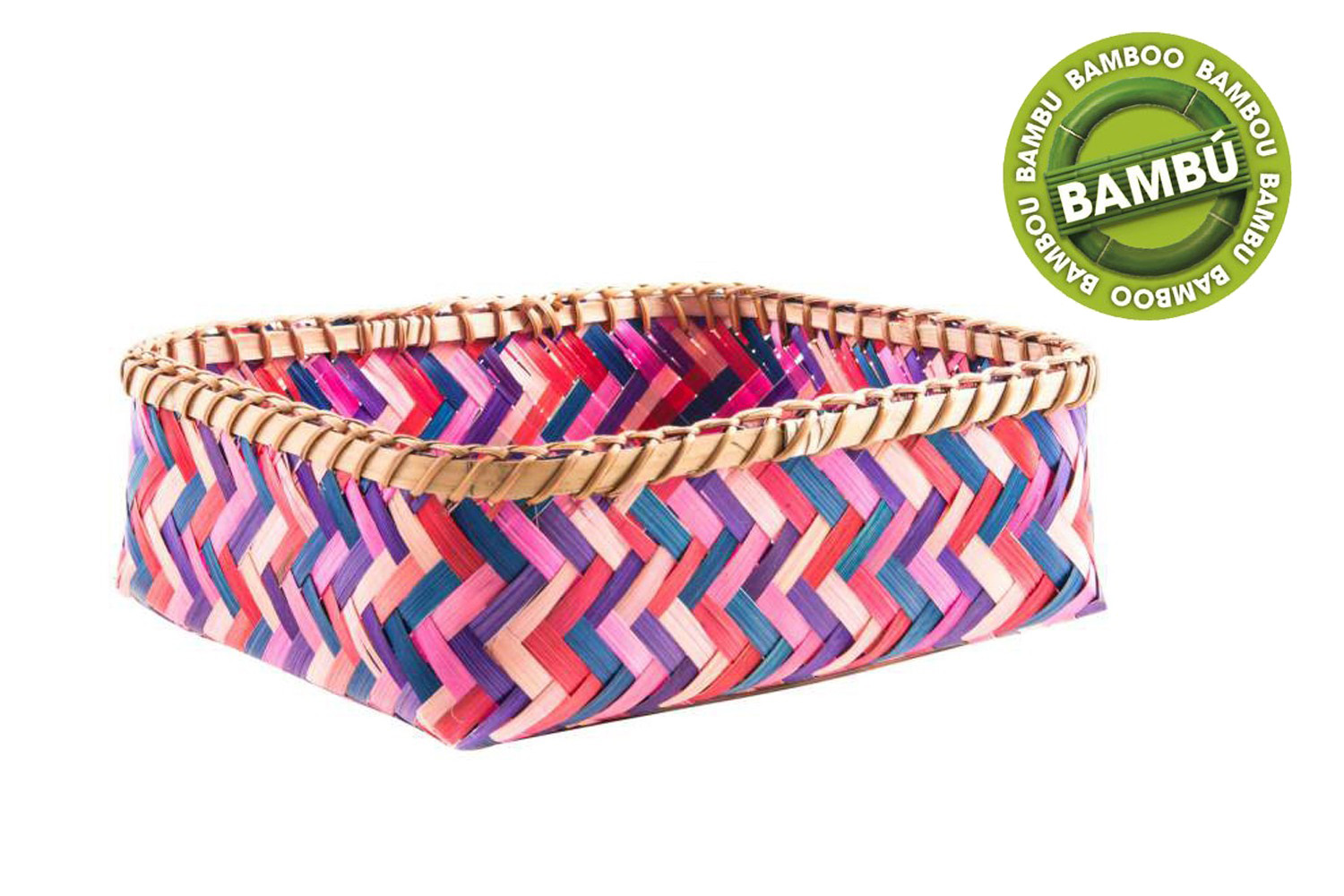Panier en bambou rectangulaire Modèle en zigzag (28x24x11 cm).