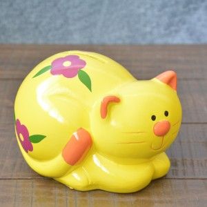 Tirelire en céramique banque pour enfants - Modèle de chat (10.5x10.5x14.5 cm)