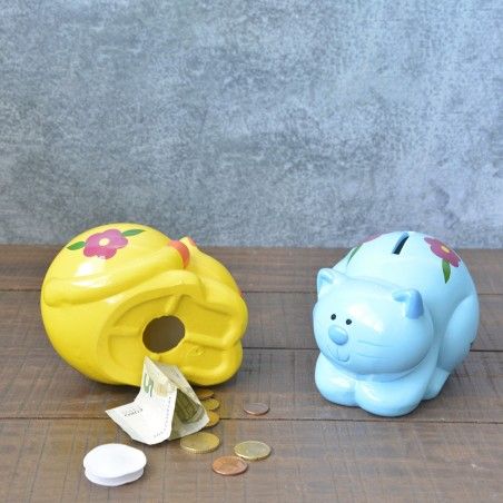 Tirelire en céramique banque pour enfants - Modèle de chat (10.5x10.5x14.5 cm)