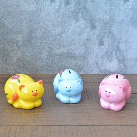 Tirelire en céramique banque pour enfants - Modèle de chat (10.5x10.5x14.5 cm)