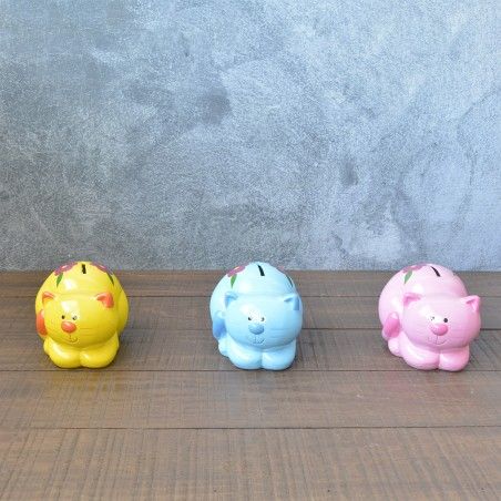 Tirelire en céramique banque pour enfants - Modèle de chat (10.5x10.5x14.5 cm)