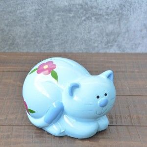 Tirelire en céramique banque pour enfants - Modèle de chat (10.5x10.5x14.5 cm)