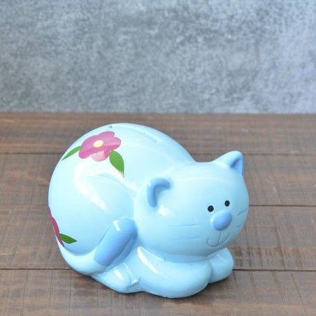Tirelire en céramique banque pour enfants - Modèle de chat (10.5x10.5x14.5 cm)