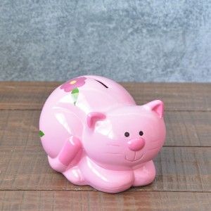 Tirelire en céramique banque pour enfants - Modèle de chat (10.5x10.5x14.5 cm)