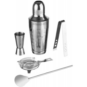 KIT CÓCTEL 5 PIEZAS ACERO CON MEDICIONES