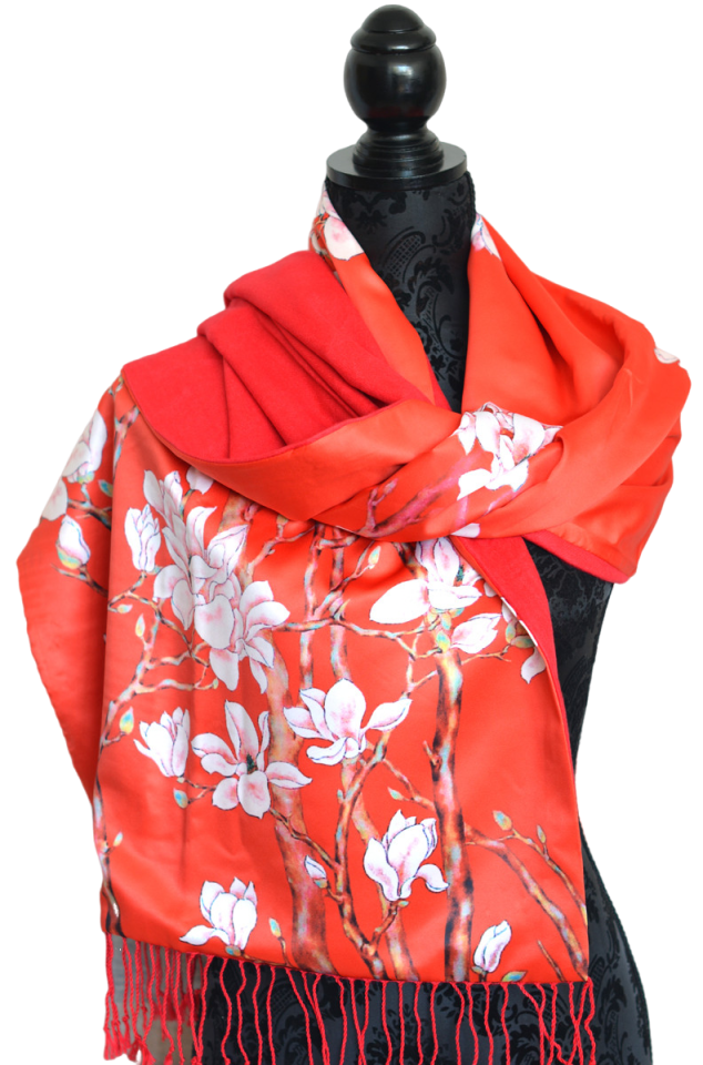 PAÑUELO CUELLO MUJER SEDA 100% NATURAL CUATRO ESTACIONES PRIMAVERA NARANJA