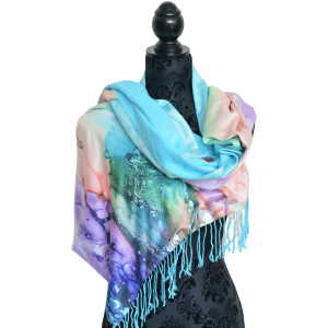 PAÑUELO CUELLO MUJER SEDA 100% NATURAL CUATRO ESTACIONES AGUA AZULES