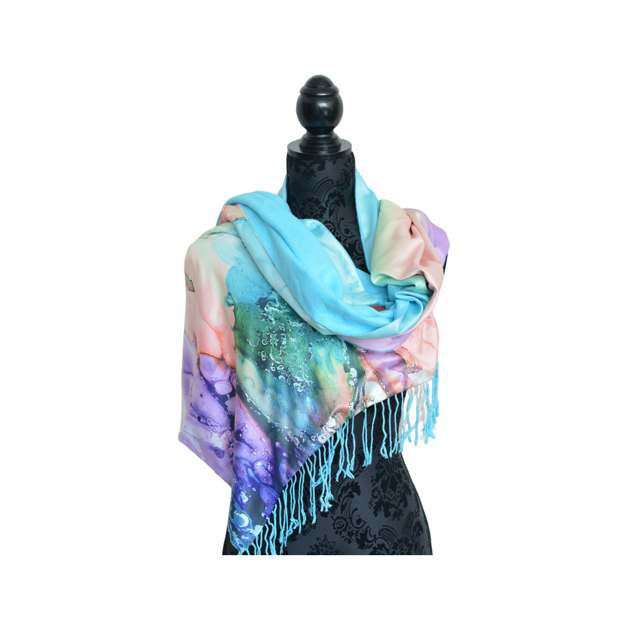 PAÑUELO CUELLO MUJER SEDA 100% NATURAL CUATRO ESTACIONES AGUA AZULES