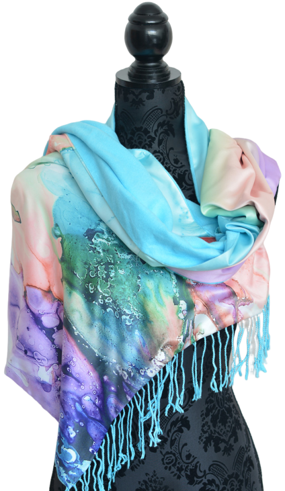 PAÑUELO CUELLO MUJER SEDA 100% NATURAL CUATRO ESTACIONES AGUA AZULES