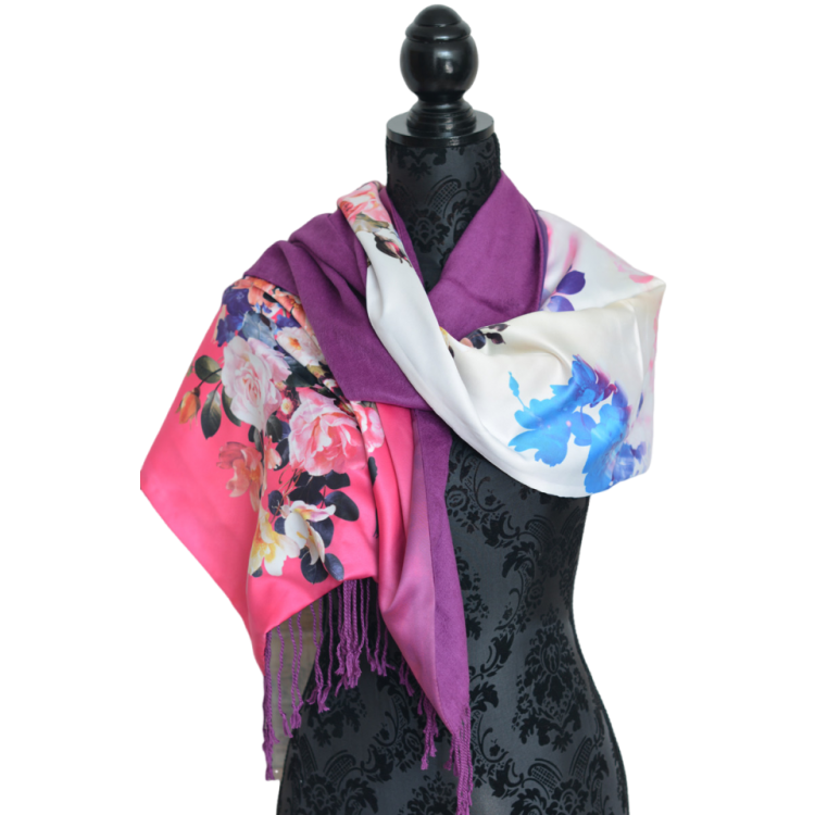 PAÑUELO CUELLO MUJER SEDA 100% NATURAL CUATRO ESTACIONES PRIMAVERA MORADO