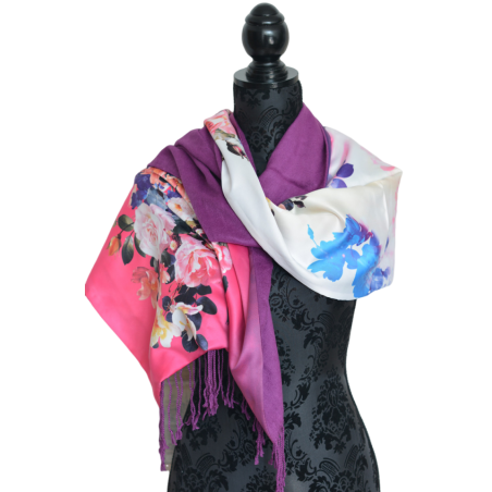 PAÑUELO CUELLO MUJER SEDA 100% NATURAL CUATRO ESTACIONES PRIMAVERA MORADO