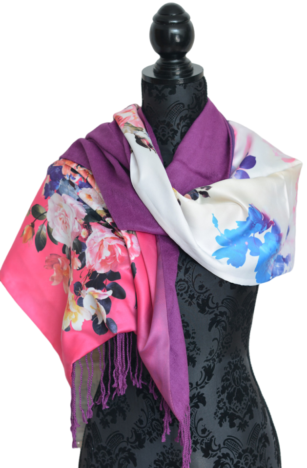 PAÑUELO CUELLO MUJER SEDA 100% NATURAL CUATRO ESTACIONES PRIMAVERA MORADO