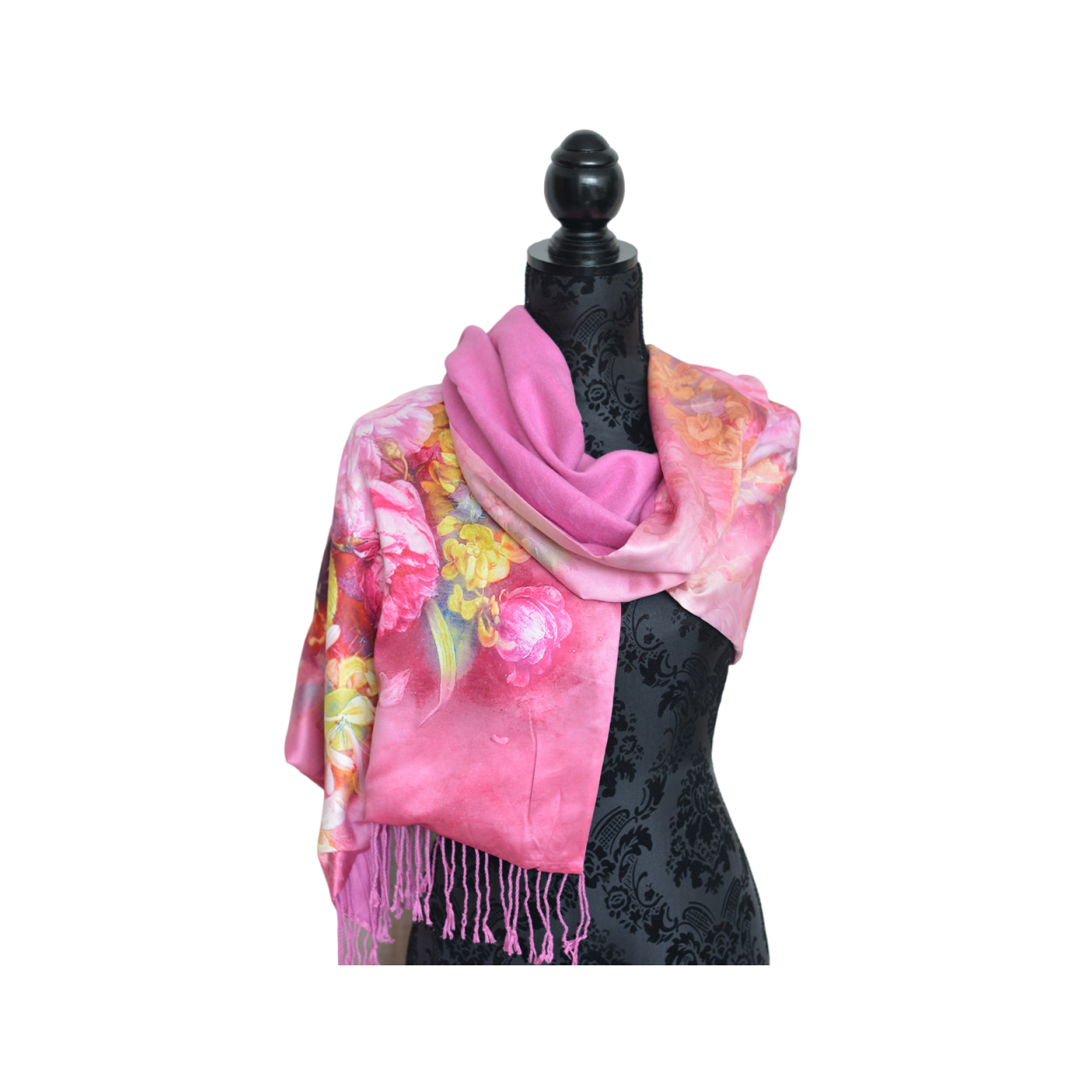 PAÑUELO CUELLO MUJER SEDA 100% NATURAL CUATRO ESTACIONES BOUQUET ROSA