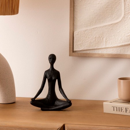 FIGURA DECORATIVA MUJER YOGA NEGRA POLIRESINA 13X6X22CM