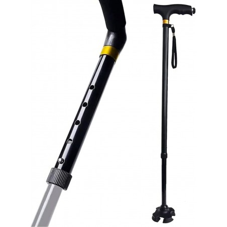 Bastón Extensible de Aluminio Rígido y Firme, Seguridad garantizada. Luz LED "Tobillo Biónico" Antideslizante 75/100 cm