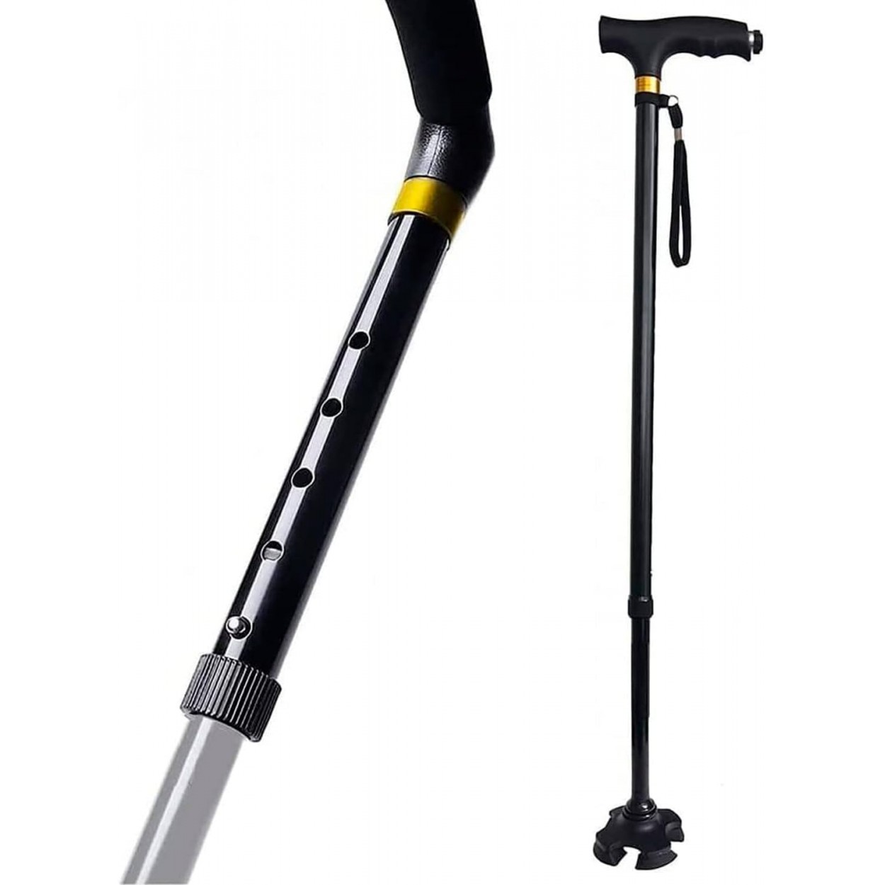 Bastón Extensible de Aluminio Rígido y Firme, Seguridad garantizada. Luz LED "Tobillo Biónico" Antideslizante 75/100 cm