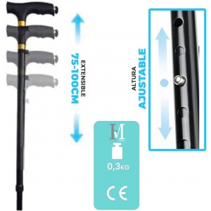Bastón Extensible de Aluminio Rígido y Firme, Seguridad garantizada. Luz LED "Tobillo Biónico" Antideslizante 75/100 cm
