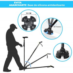 Bastón Extensible de Aluminio Rígido y Firme, Seguridad garantizada. Luz LED "Tobillo Biónico" Antideslizante 75/100 cm