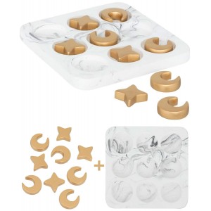 JUEGO TRES EN RAYA BLANCO Y DORADO 18CM