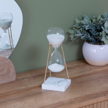 RELOJ ARENA BLANCO MARMOLADO Y DORADO 21CM