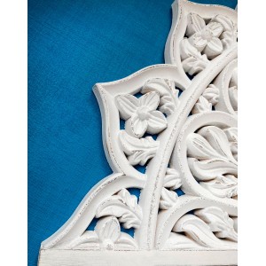 RETABLO MADERA TALLADA BLANCO CABECERO CAMA MEDIA LUNA 78,5CM