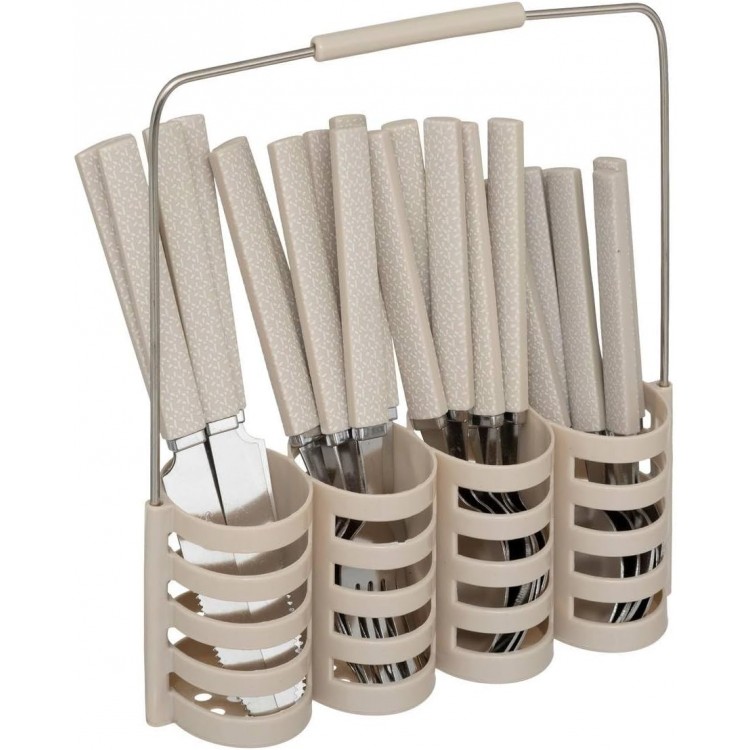 CUBIERTOS CON SOPORTE JUEGO DE 24 PIEZAS INOX GEO BEIGE