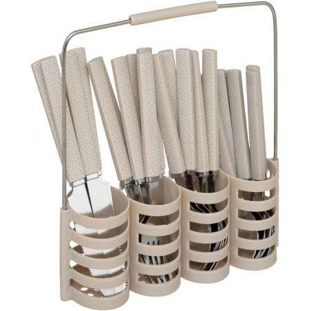 CUBIERTOS CON SOPORTE JUEGO DE 24 PIEZAS INOX GEO BEIGE
