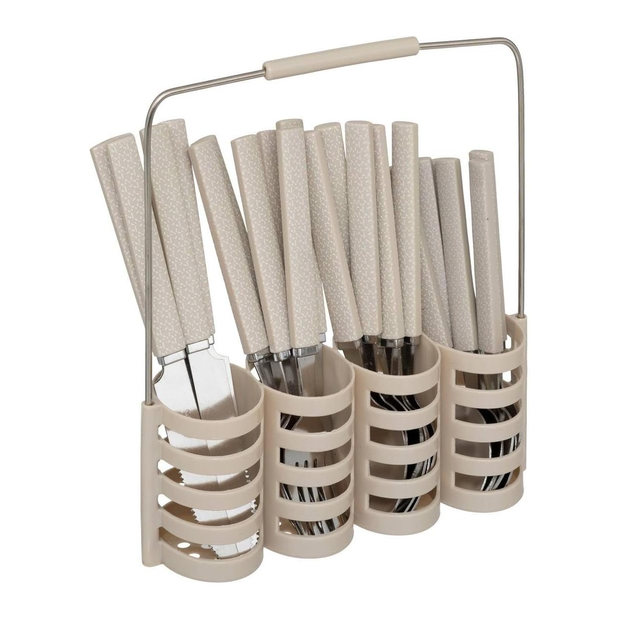 CUBIERTOS CON SOPORTE JUEGO DE 24 PIEZAS INOX GEO BEIGE