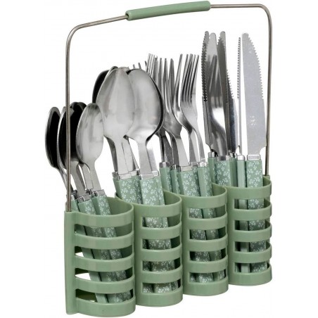 CUBIERTOS CON SOPORTE JUEGO DE 24 PIEZAS INOX GEO VERDE