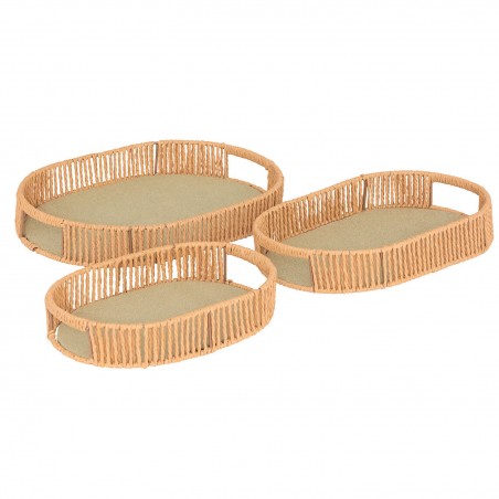 BANDEJA DECORATIVA SET DE 3 OVALADAS ALI BEIGE 39X28X5,7CM