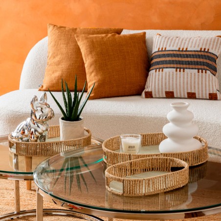 BANDEJA DECORATIVA SET DE 3 OVALADAS ALI BEIGE 39X28X5,7CM