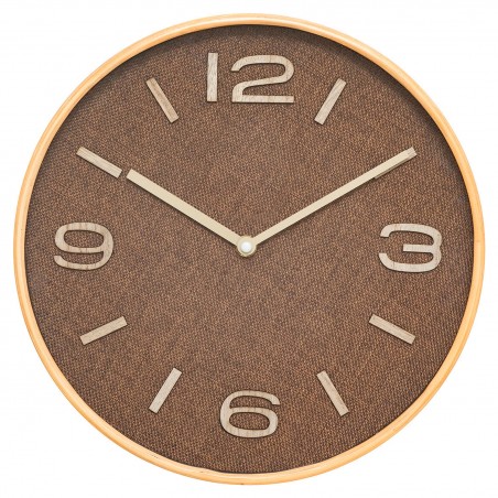 RELOJ PARA PARED ELLIS MARRÓN TELA TONKA Y MDF ø30CM