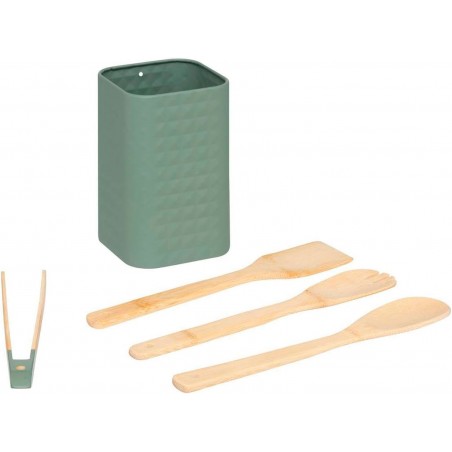 UTENSILIOS DE COCINA MADERA CON SOPORTE METÁLICO