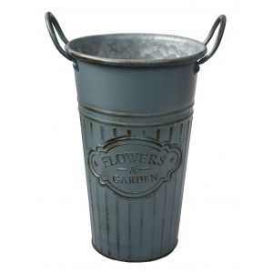 Macetero Decorativo Azul Vertical de Metal, Ideal para Exterior o Interior. Vintage/Original 26x16,5x11 cm