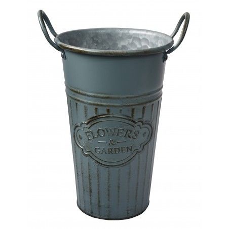 Macetero Decorativo Azul Vertical de Metal, Ideal para Exterior o Interior. Vintage/Original 26x16,5x11 cm