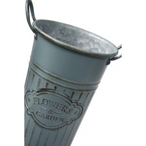 Macetero Decorativo Azul Vertical de Metal, Ideal para Exterior o Interior. Vintage/Original 26x16,5x11 cm
