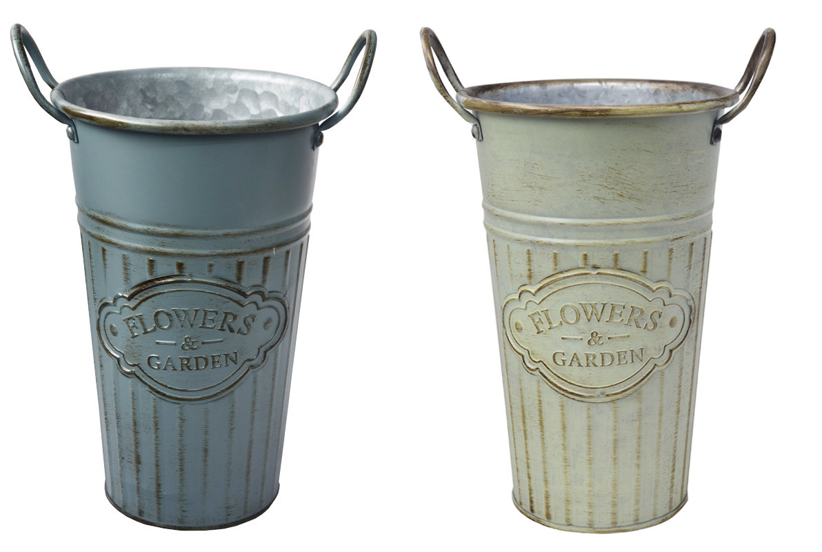 Macetero Decorativo Azul Vertical de Metal, Ideal para Exterior o Interior. Vintage/Original 26x16,5x11 cm