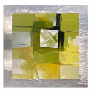 CUADRO DECORATIVO LIENZO ABSTRACTO VERDE PLATEADO 70X70CM