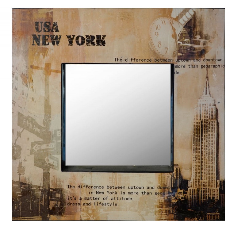 CUADRO ESPEJO DECORATIVO FOTOIMPRESIÓN MADERA CONVEXO NEW YORK 70X70CM
