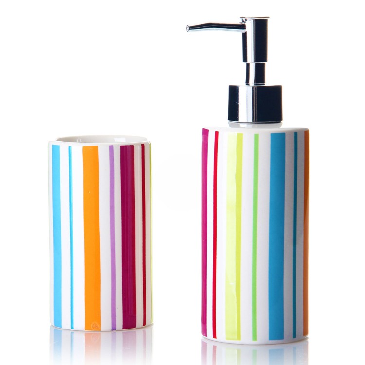 *TARA* *TARA* JUEGO DE BAÑO CERÁMICA RAYAS MULTICOLOR *TARA*