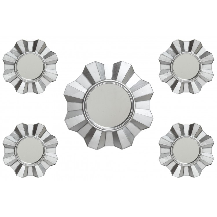 La maison et plus Ensemble de 5 mur de miroirs en forme de fleur. couleur argent