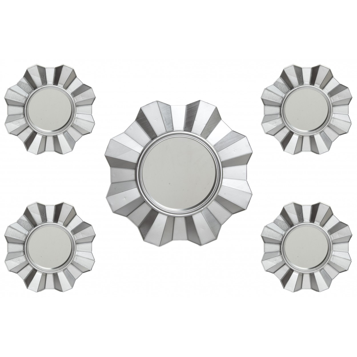 Hogar y más - Set de 5 espejos de pared con forma de flor. color plata