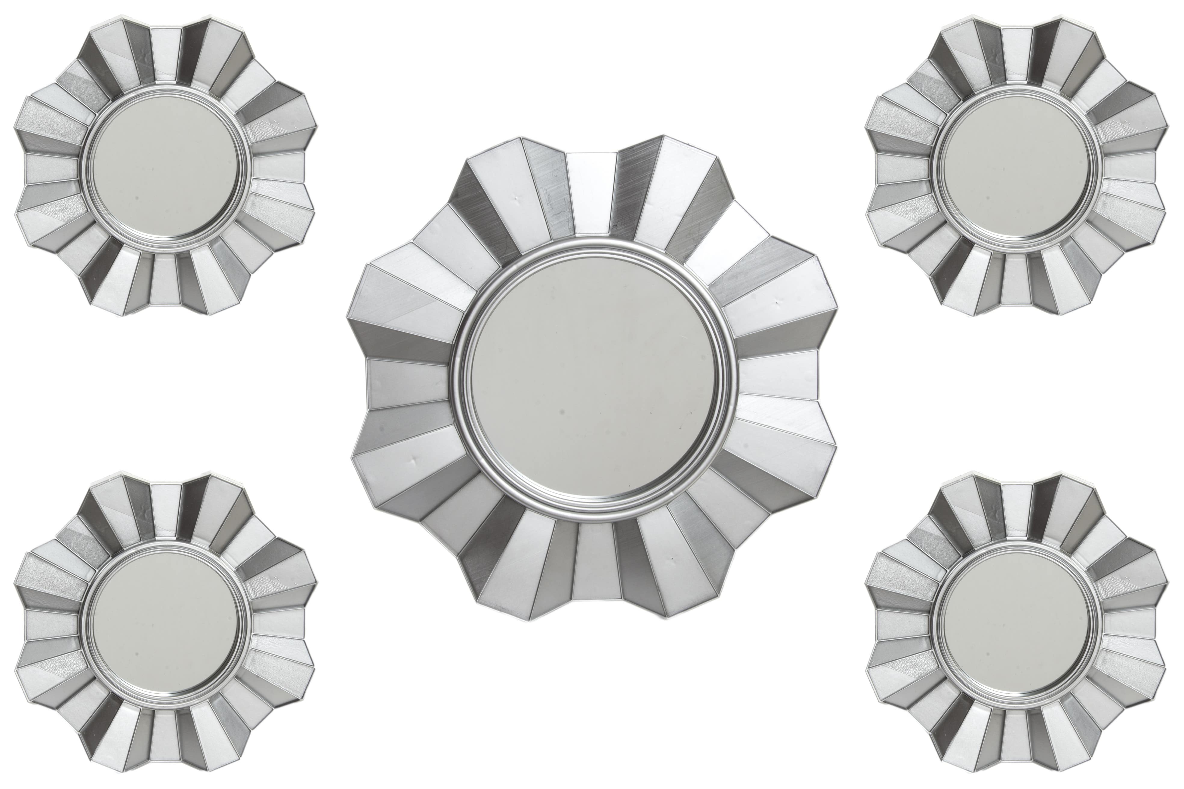 Hogar y más - Set de 5 espejos de pared con forma de flor. color plata