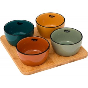 SET TABLA DE APERITIVOS 5 PIEZAS VINTAGE HOME BAMBÚ/GRES 22X6,3CM