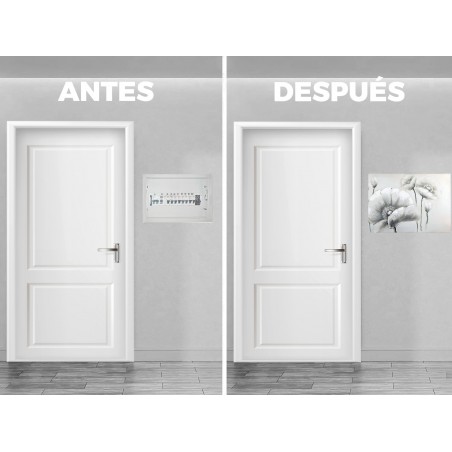 TAPA CONTADOR CUADRO LUZ FLORES BLANCO Y NEGRO 46X32X7CM