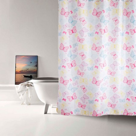 CORTINA BAÑO MARIPOSAS COLORES 180X200CM